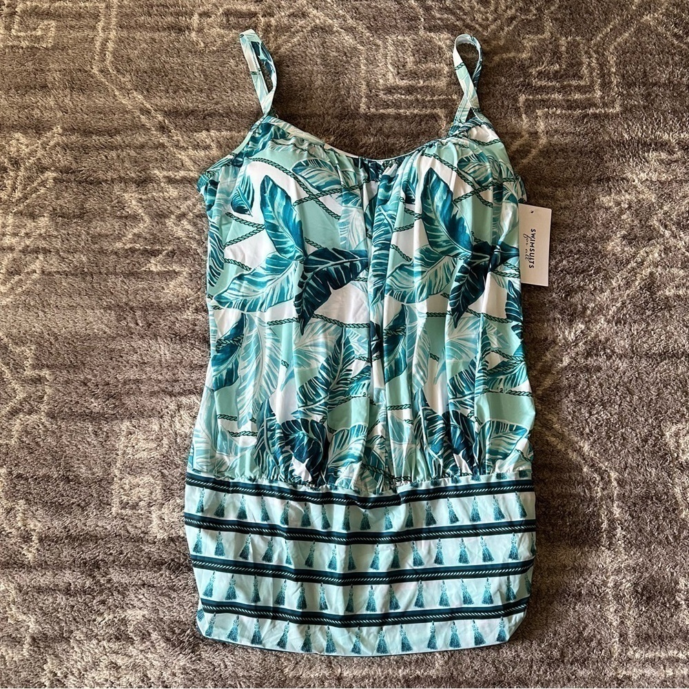 NWT Swimsuits For All Blouson Tankini Swim Top Palm Leaves - Picture 2 of 5